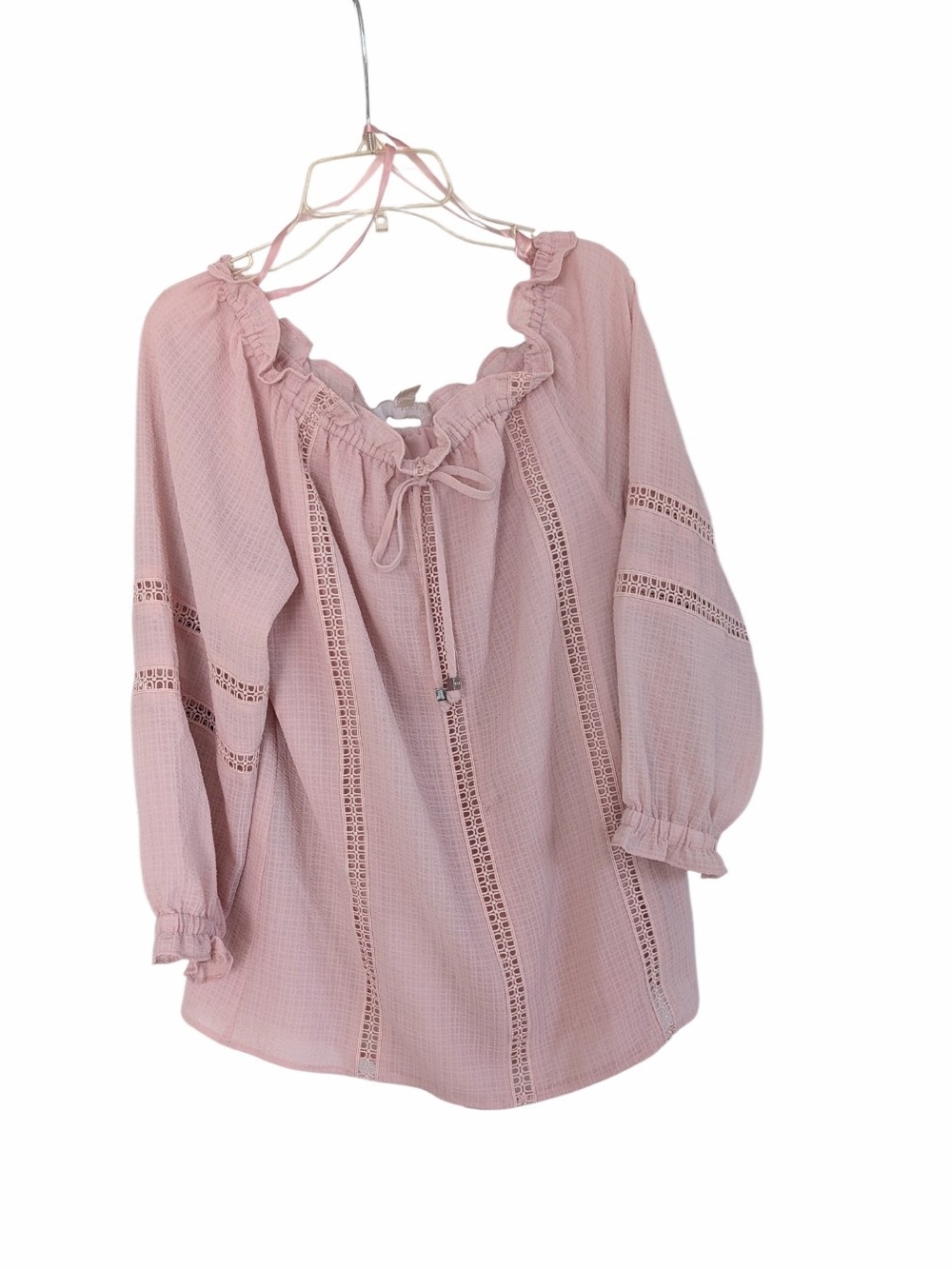 Michael Kors Pink Lace Insert Off Shoulder Boho Blouse, Size M